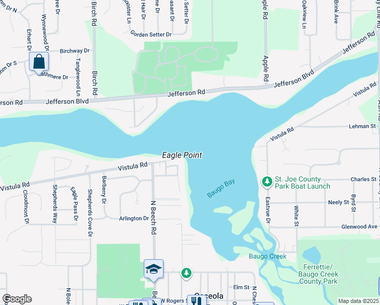 map of restaurants, bars, coffee shops, grocery stores, and more near 600 Vistula Rd in Osceola