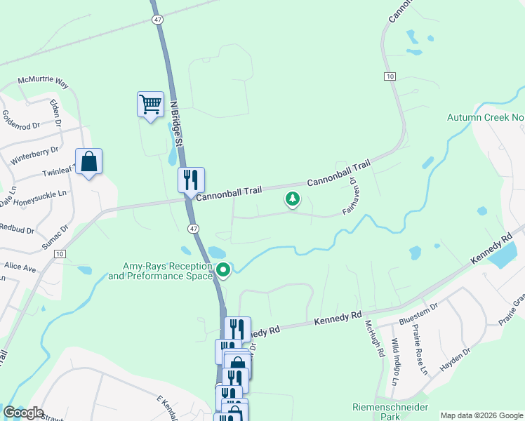 map of restaurants, bars, coffee shops, grocery stores, and more near 221 Fairhaven Drive in Yorkville