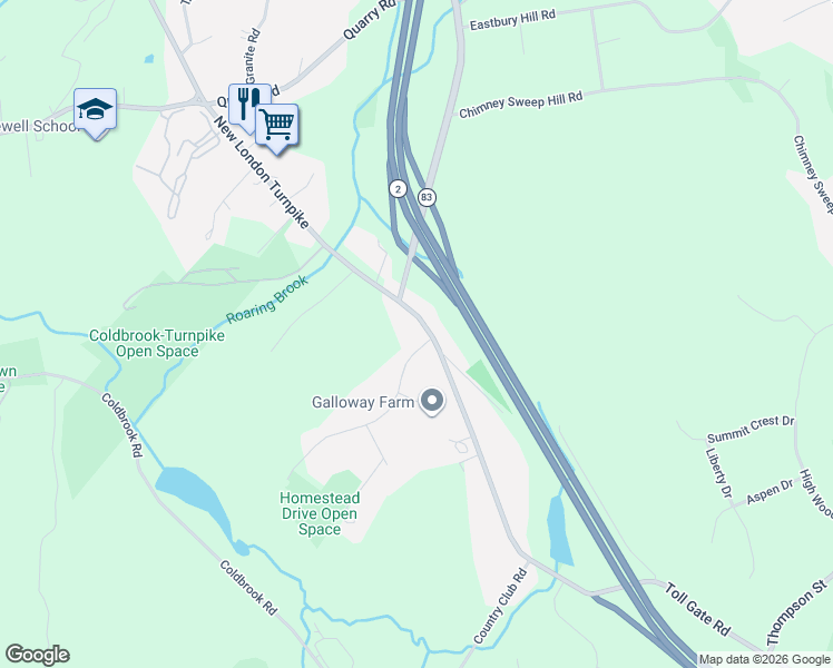 map of restaurants, bars, coffee shops, grocery stores, and more near 2416 New London Turnpike in Glastonbury