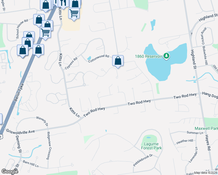 map of restaurants, bars, coffee shops, grocery stores, and more near 99 Jefferson Court in Wethersfield