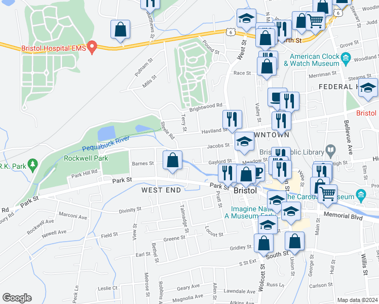 map of restaurants, bars, coffee shops, grocery stores, and more near 104 Jacobs Street in Bristol