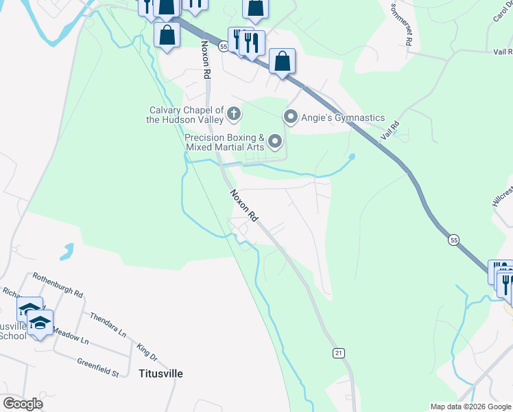 map of restaurants, bars, coffee shops, grocery stores, and more near 113 Noxon Road in Poughkeepsie