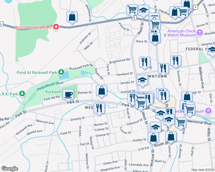 map of restaurants, bars, coffee shops, grocery stores, and more near 119 Jacobs Street in Bristol