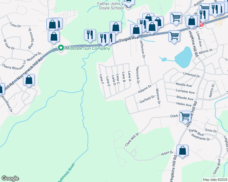 map of restaurants, bars, coffee shops, grocery stores, and more near 26 Lane D in Coventry