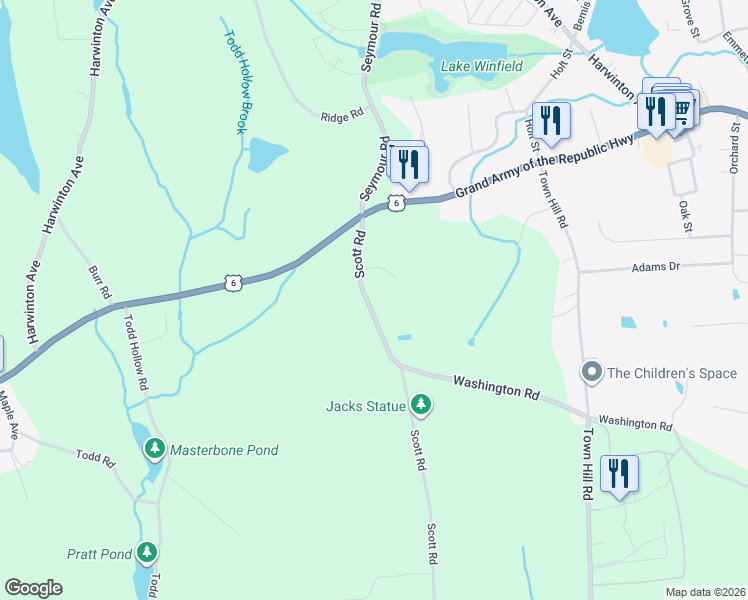 map of restaurants, bars, coffee shops, grocery stores, and more near 14 Scott Road in Plymouth