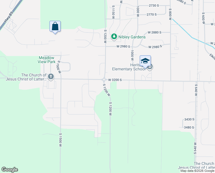 map of restaurants, bars, coffee shops, grocery stores, and more near 3215 South 1200 West in Nibley