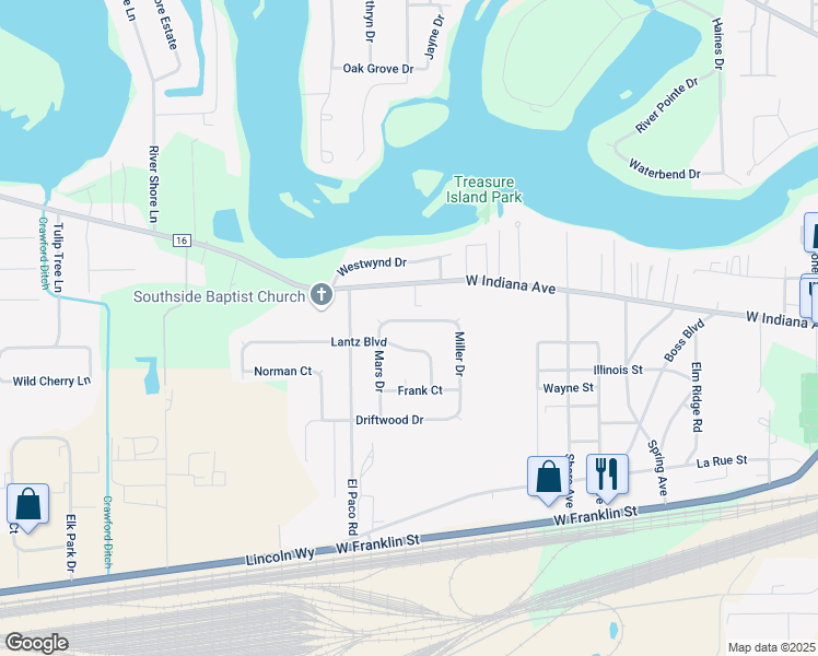 map of restaurants, bars, coffee shops, grocery stores, and more near 28912 Miller Dr in Elkhart