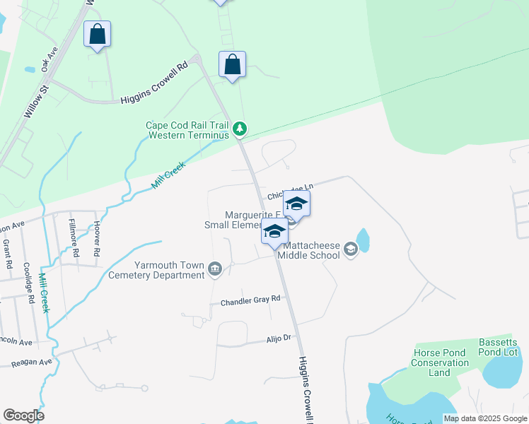 map of restaurants, bars, coffee shops, grocery stores, and more near 440 Higgins Crowell Road in Yarmouth