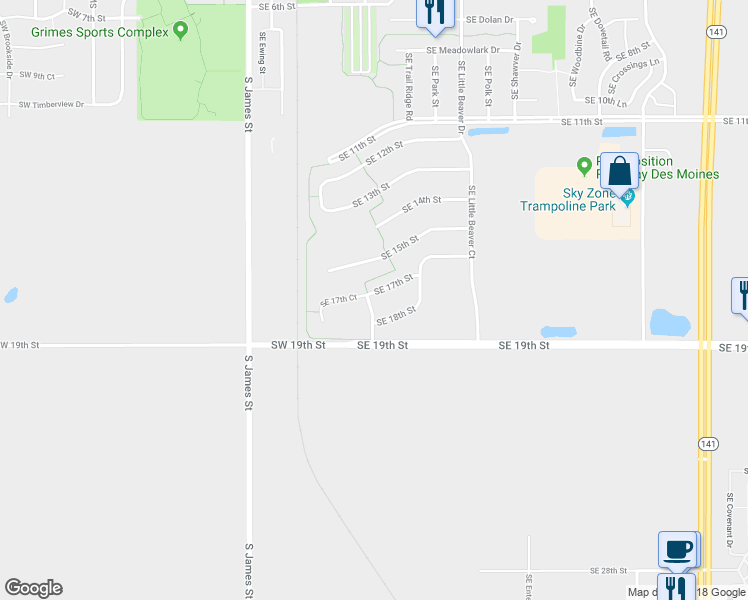 map of restaurants, bars, coffee shops, grocery stores, and more near 500 Southeast 17th Street in Grimes