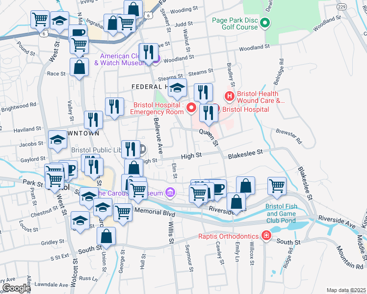 map of restaurants, bars, coffee shops, grocery stores, and more near 32 Beleden Gardens Drive in Bristol