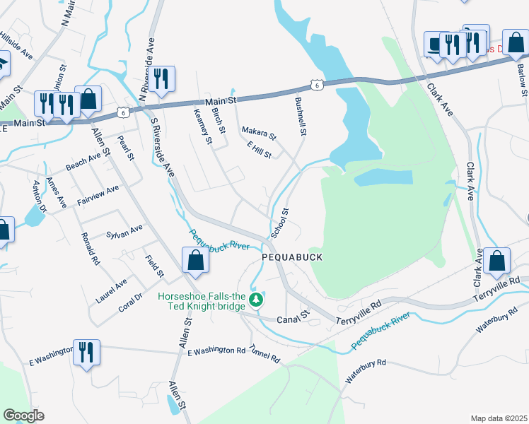 map of restaurants, bars, coffee shops, grocery stores, and more near 81 Bushnell Street in Plymouth