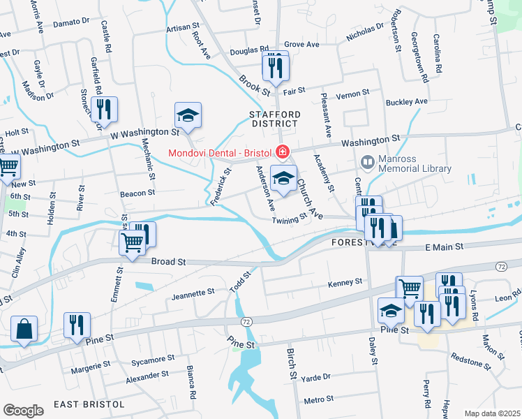 map of restaurants, bars, coffee shops, grocery stores, and more near 29 Anderson Avenue in Bristol