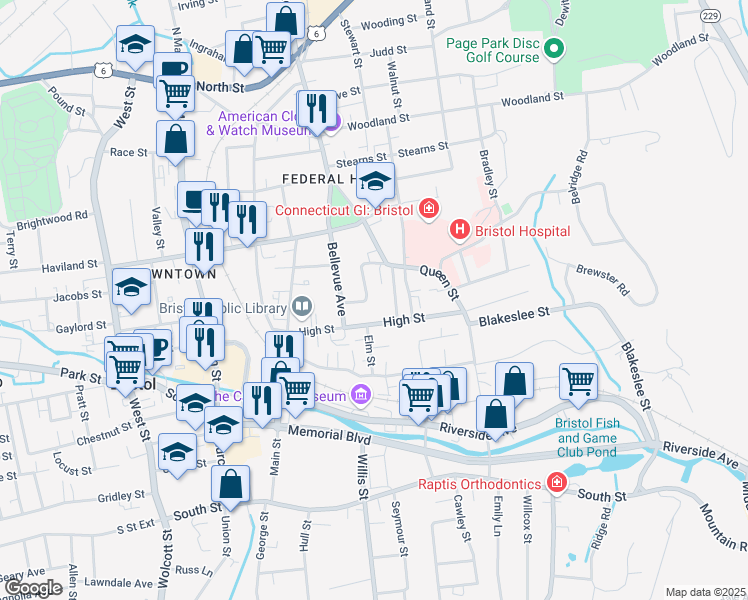 map of restaurants, bars, coffee shops, grocery stores, and more near 32 Beleden Gardens Drive in Bristol