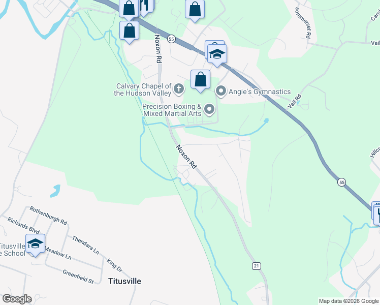 map of restaurants, bars, coffee shops, grocery stores, and more near 113 Noxon Road in Poughkeepsie