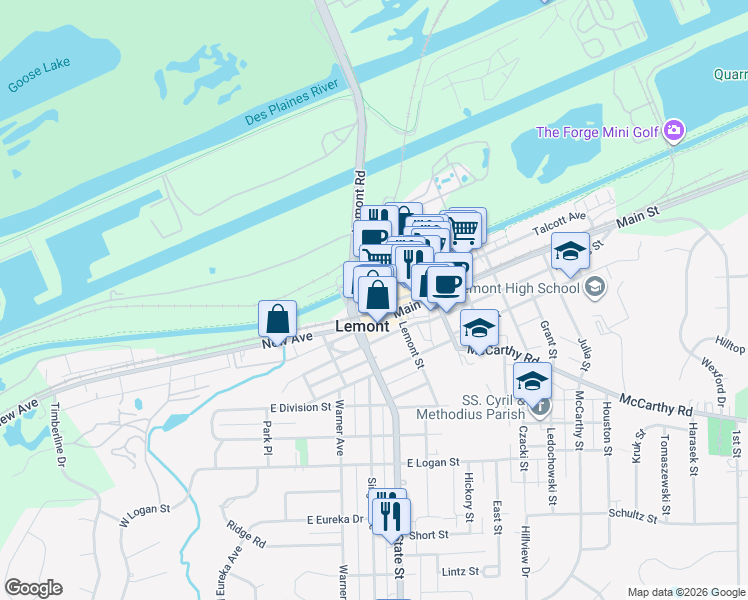 map of restaurants, bars, coffee shops, grocery stores, and more near 265 Canal Drive in St. Charles