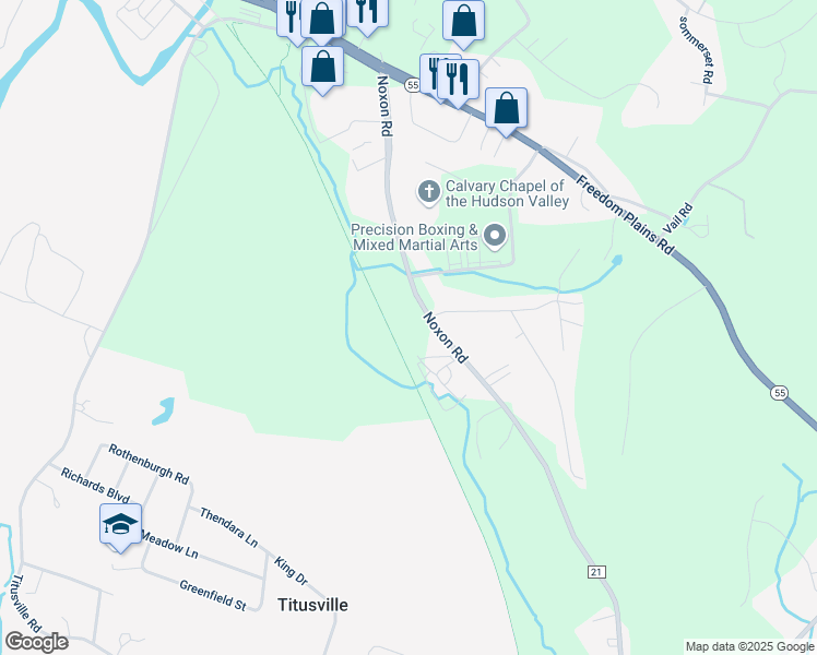map of restaurants, bars, coffee shops, grocery stores, and more near 104 Noxon Road in Poughkeepsie