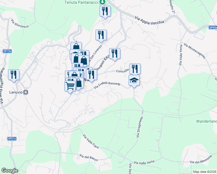 map of restaurants, bars, coffee shops, grocery stores, and more near 37 Via Valle Fiara in Lanuvio