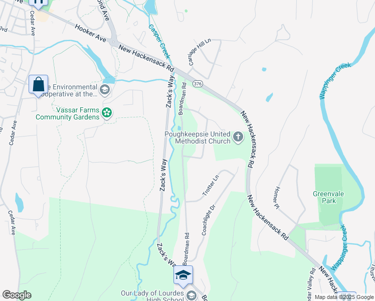 map of restaurants, bars, coffee shops, grocery stores, and more near 52 Boardman Road in Poughkeepsie