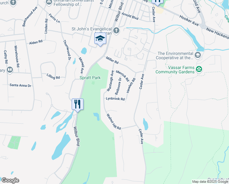 map of restaurants, bars, coffee shops, grocery stores, and more near 27 Wantaugh Avenue in Poughkeepsie