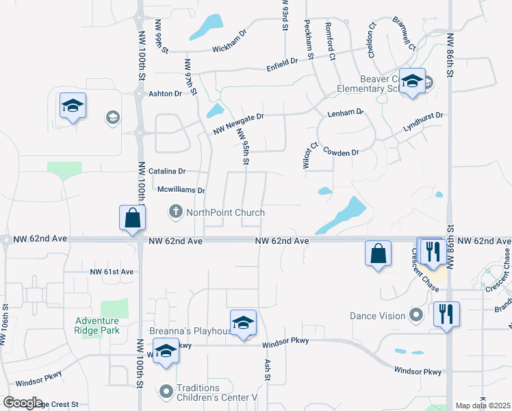 map of restaurants, bars, coffee shops, grocery stores, and more near 6220 NW 94th St in Johnston