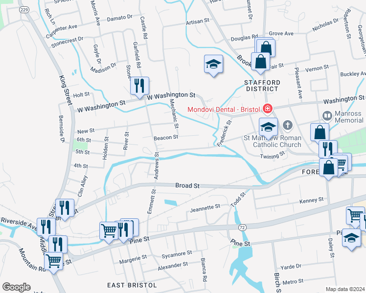 map of restaurants, bars, coffee shops, grocery stores, and more near 160 Frederick Street in Bristol