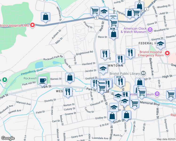map of restaurants, bars, coffee shops, grocery stores, and more near 63 Jacobs Street in Bristol