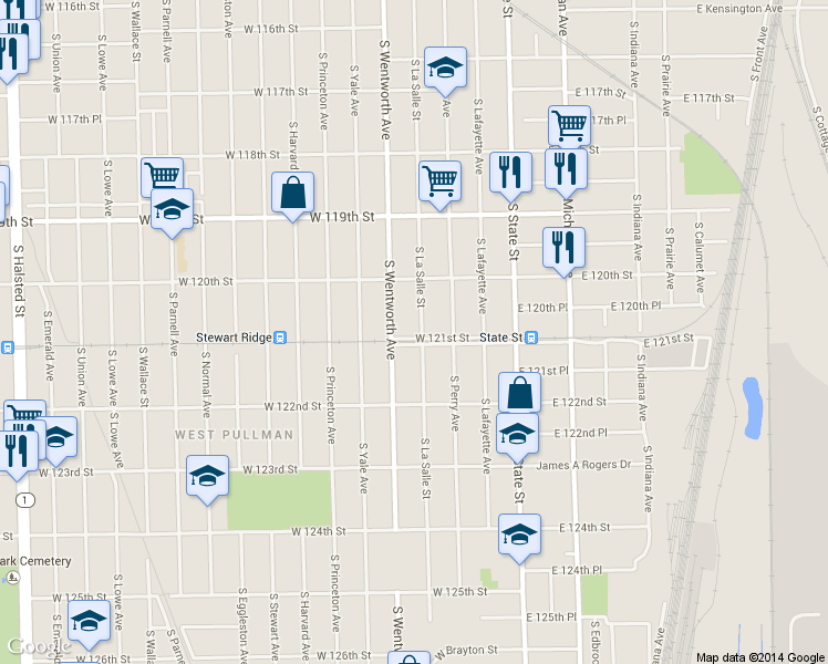 map of restaurants, bars, coffee shops, grocery stores, and more near 12057 South Wentworth Avenue in Chicago