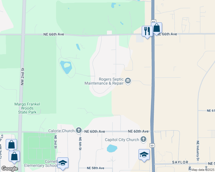 map of restaurants, bars, coffee shops, grocery stores, and more near 6225 Northeast 9th Court in Des Moines