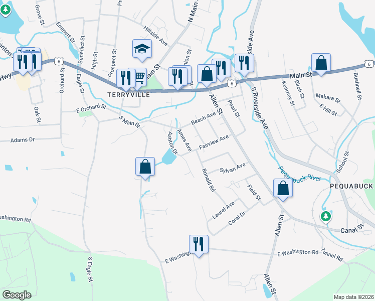 map of restaurants, bars, coffee shops, grocery stores, and more near 24 Ames Avenue in Plymouth