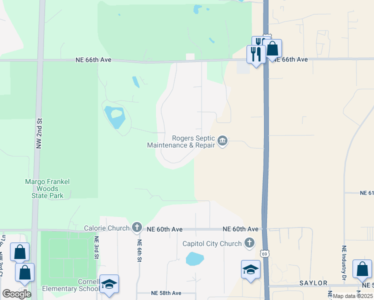 map of restaurants, bars, coffee shops, grocery stores, and more near 6225 Northeast 9th Court in Des Moines