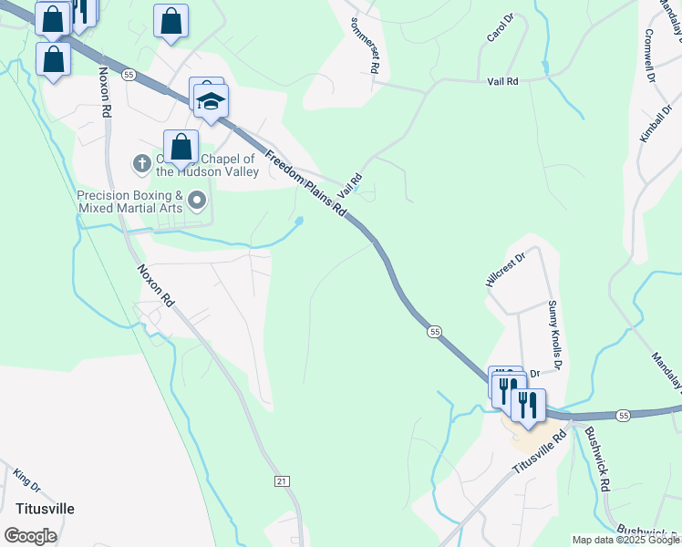 map of restaurants, bars, coffee shops, grocery stores, and more near 23 Angelo Boulevard in Poughkeepsie