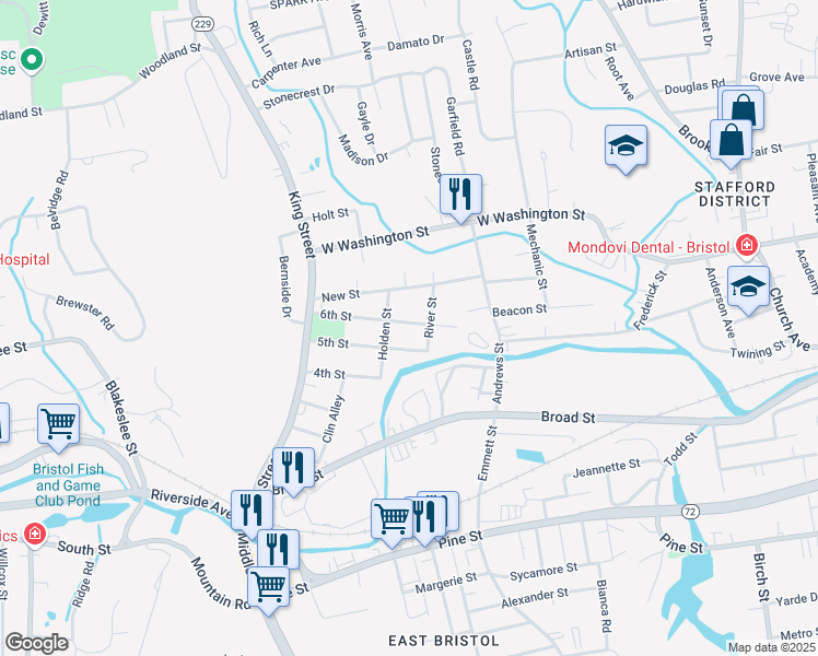 map of restaurants, bars, coffee shops, grocery stores, and more near 108 6th Street in Bristol
