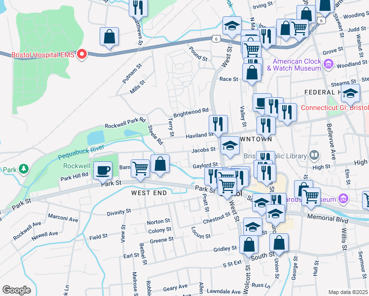 map of restaurants, bars, coffee shops, grocery stores, and more near 104 Jacobs Street in Bristol