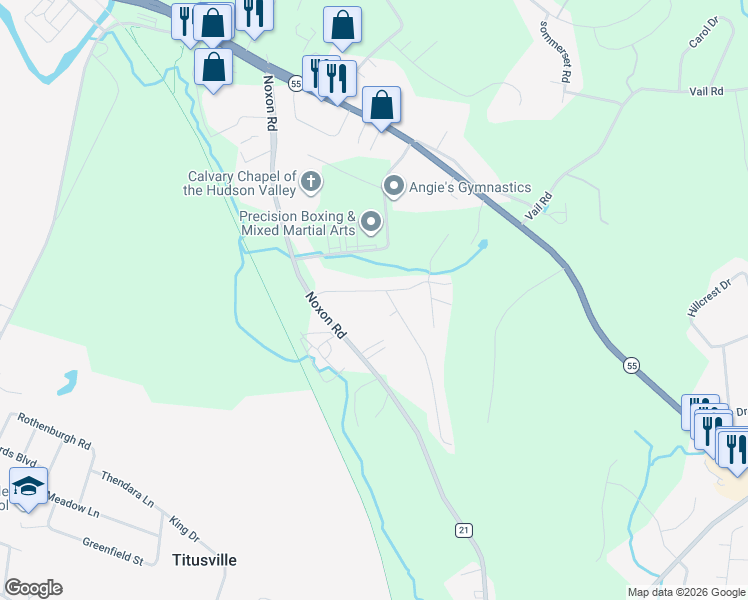 map of restaurants, bars, coffee shops, grocery stores, and more near 8 Meier Road in Poughkeepsie