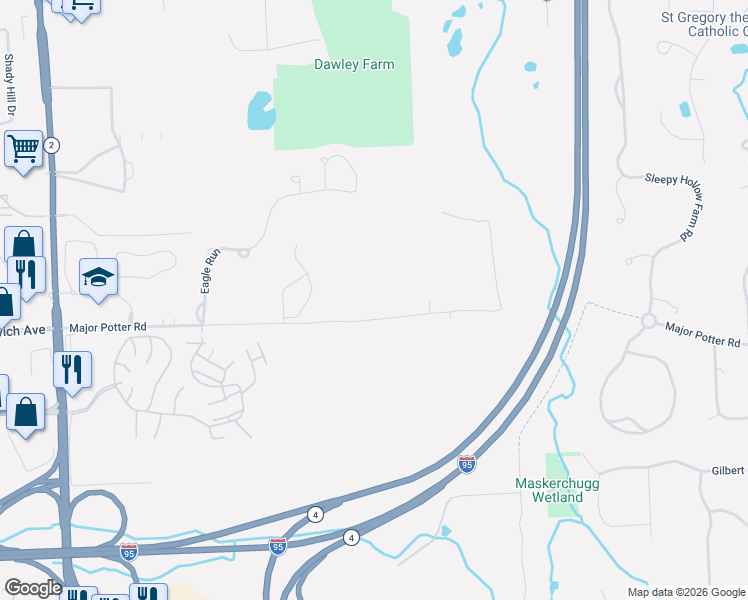 map of restaurants, bars, coffee shops, grocery stores, and more near 775 Major Potter Road in East Greenwich