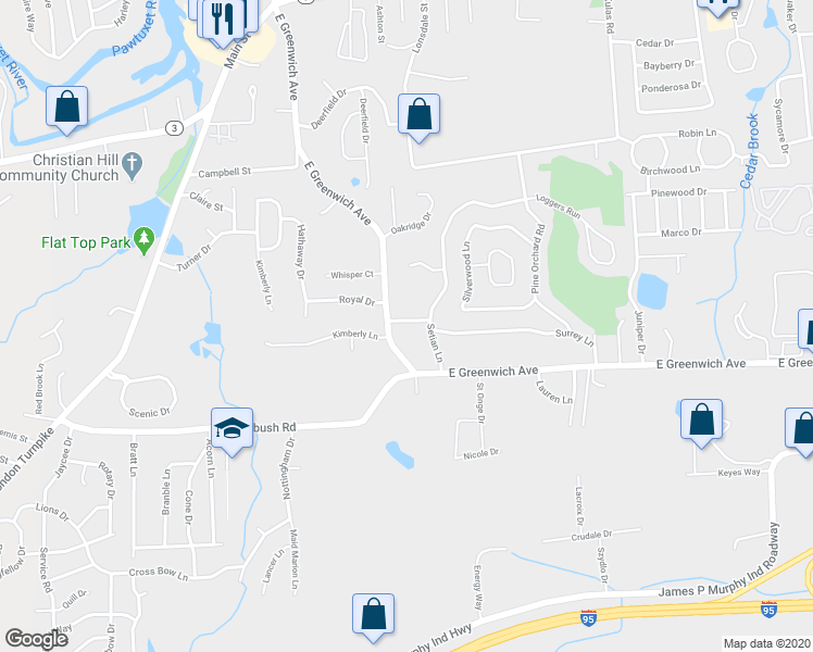 map of restaurants, bars, coffee shops, grocery stores, and more near 15 Flanders Drive in West Warwick