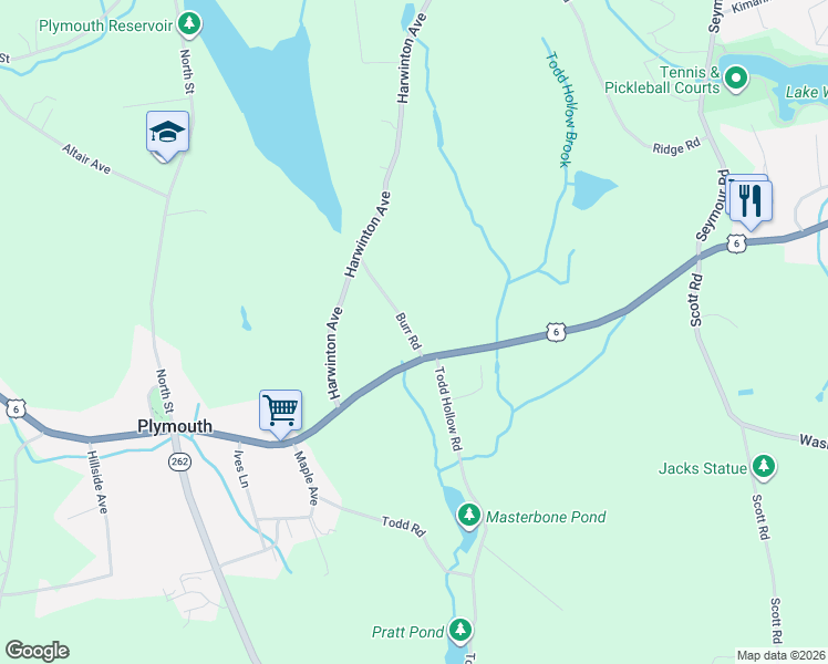 map of restaurants, bars, coffee shops, grocery stores, and more near 12 Burr Road in Plymouth