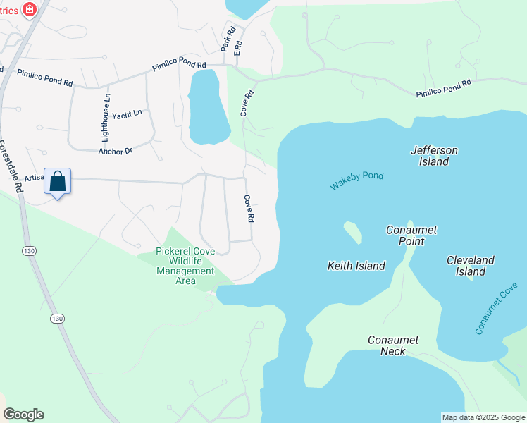 map of restaurants, bars, coffee shops, grocery stores, and more near 24 Cove Road in Sandwich