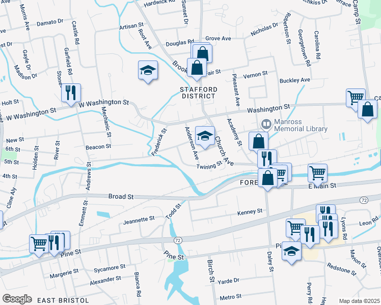 map of restaurants, bars, coffee shops, grocery stores, and more near 29 Anderson Avenue in Bristol