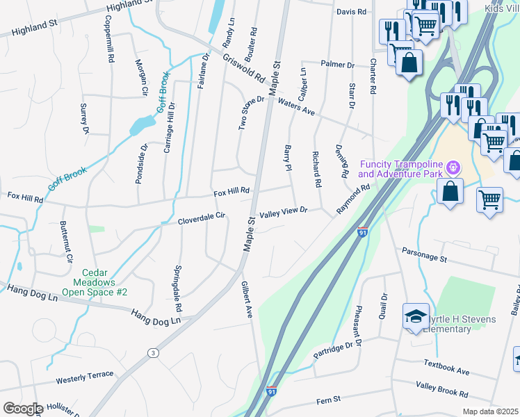 map of restaurants, bars, coffee shops, grocery stores, and more near 59 Valley View Drive in Rocky Hill