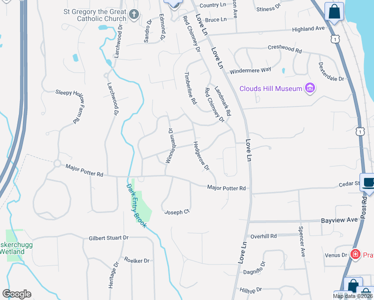 map of restaurants, bars, coffee shops, grocery stores, and more near 65 Hedgerow Drive in Warwick