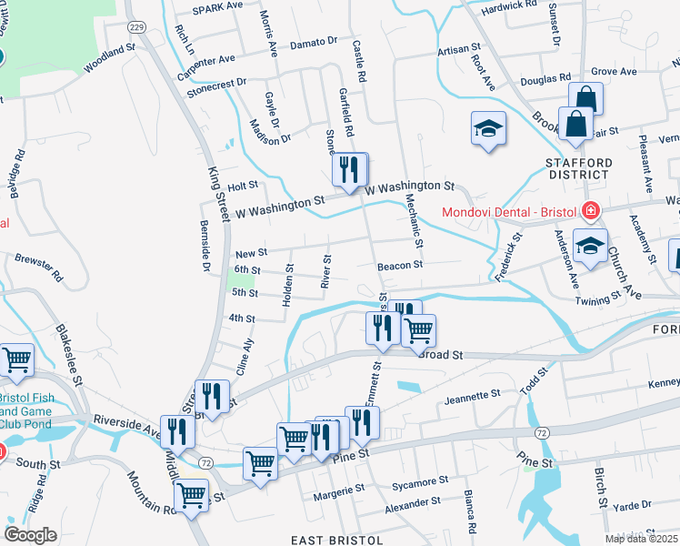 map of restaurants, bars, coffee shops, grocery stores, and more near 144 6th Street in Bristol