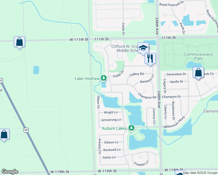 map of restaurants, bars, coffee shops, grocery stores, and more near 11539 Glenn Circle in Plainfield