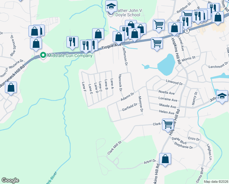 map of restaurants, bars, coffee shops, grocery stores, and more near 19 Hancock Drive in Coventry