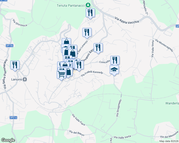 map of restaurants, bars, coffee shops, grocery stores, and more near 37 Via Valle Fiara in Lanuvio