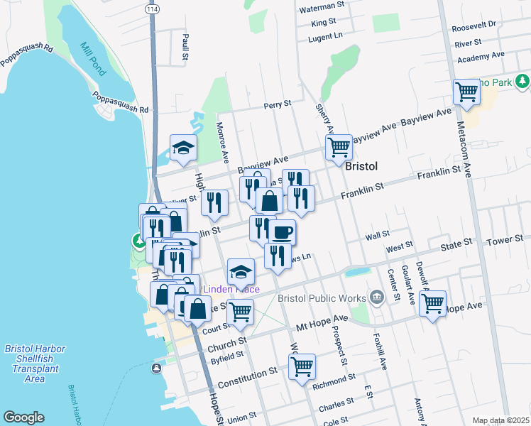 map of restaurants, bars, coffee shops, grocery stores, and more near 529 Wood Street in Bristol