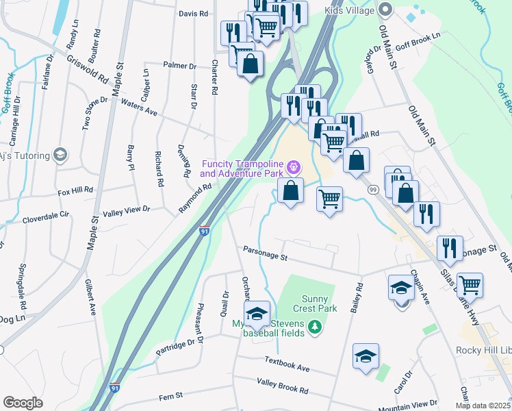 map of restaurants, bars, coffee shops, grocery stores, and more near 4 Lexington Court in Rocky Hill