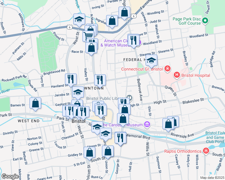 map of restaurants, bars, coffee shops, grocery stores, and more near 67 Summer Street in Bristol