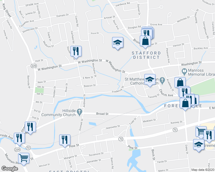 map of restaurants, bars, coffee shops, grocery stores, and more near 100 Beacon Street in Bristol