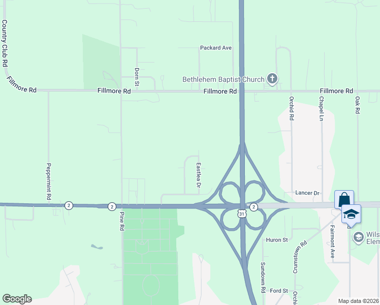 map of restaurants, bars, coffee shops, grocery stores, and more near 56410 Eastlea Drive in South Bend
